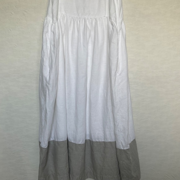 Voluminous Linen Maxi Dress White/Grey Colour Block Sundress Made in EU Size XL - Picture 6 of 16